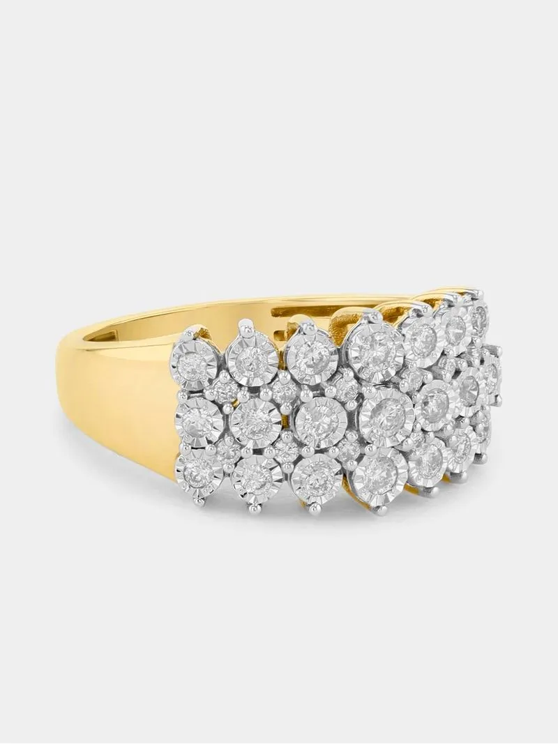 Yellow Gold 0.50ct Diamond Illusion Cluster Ring