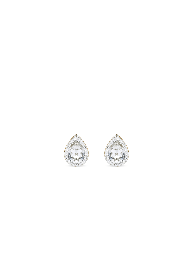 Yellow Gold & Sterling Silver, Cubic Zirconia Crystal Pear-Shaped Stud Earrings