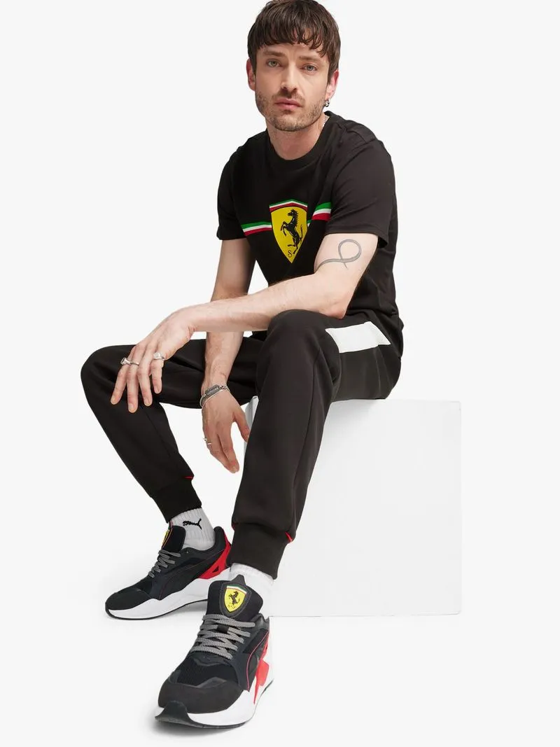 Puma Men's Scuderia Ferrari Race Big Shield Motorsport Heritage Black T-shirt