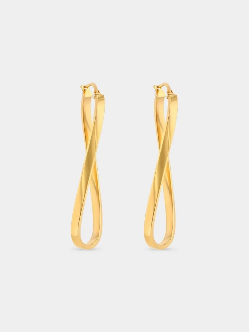 Yellow Gold & Sterling Silver Twisted Flat Oval Hoop Earrings