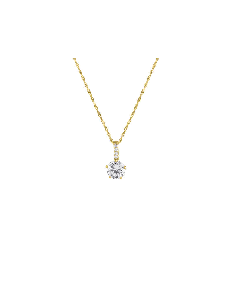 Yellow Gold Cubic Zirconia Bale Solitaire Pendant on a Chain