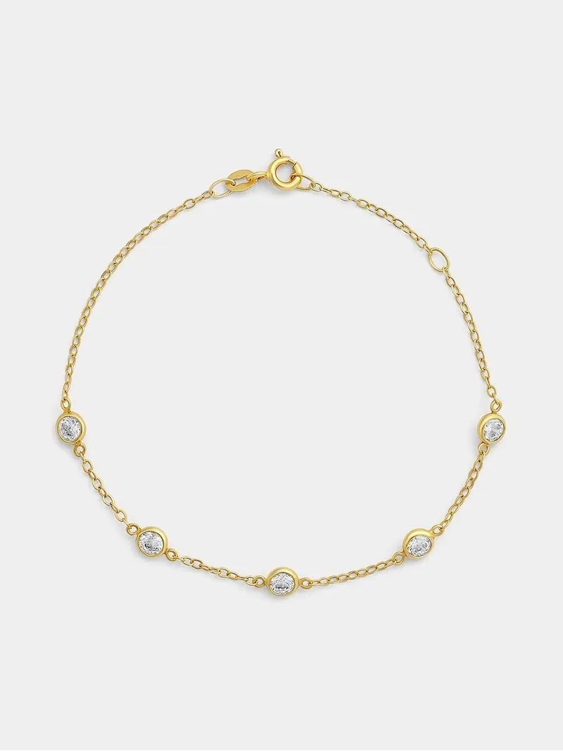 Yellow Gold Cubic Zirconia Station Bracelet