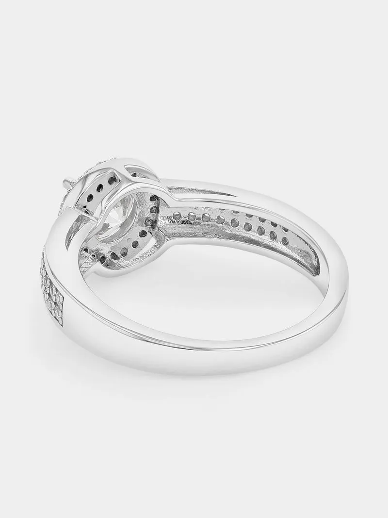 Yellow Gold Cubic Zirconia Princess Solitaire Pavé Ring