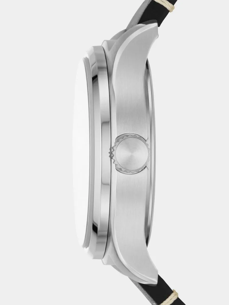 Fossil Easton Stainless Steel & Black Leather Watch