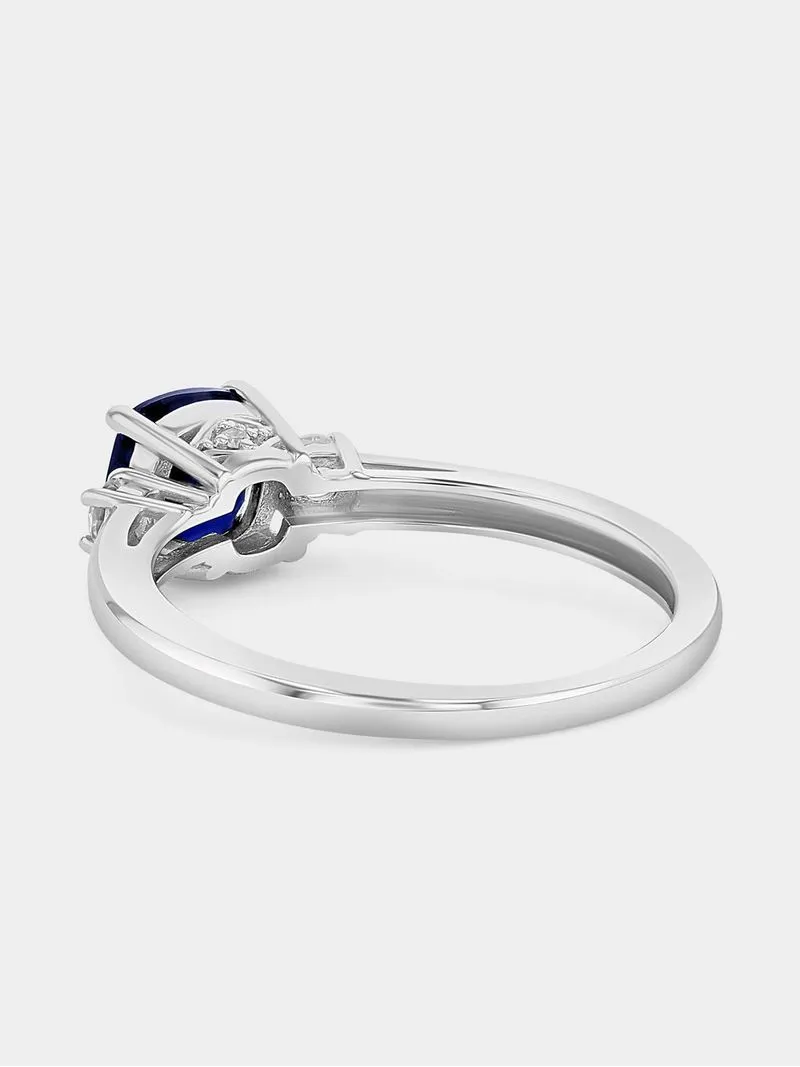 Women's Diamond & Created Sapphire 925 Silver Ring