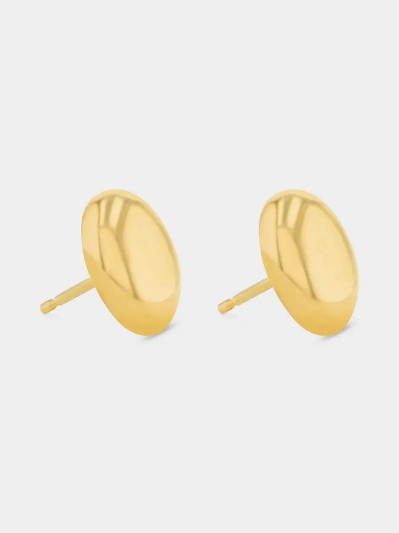 Yellow Gold & Sterling Silver Plain Oval Stud Earrings