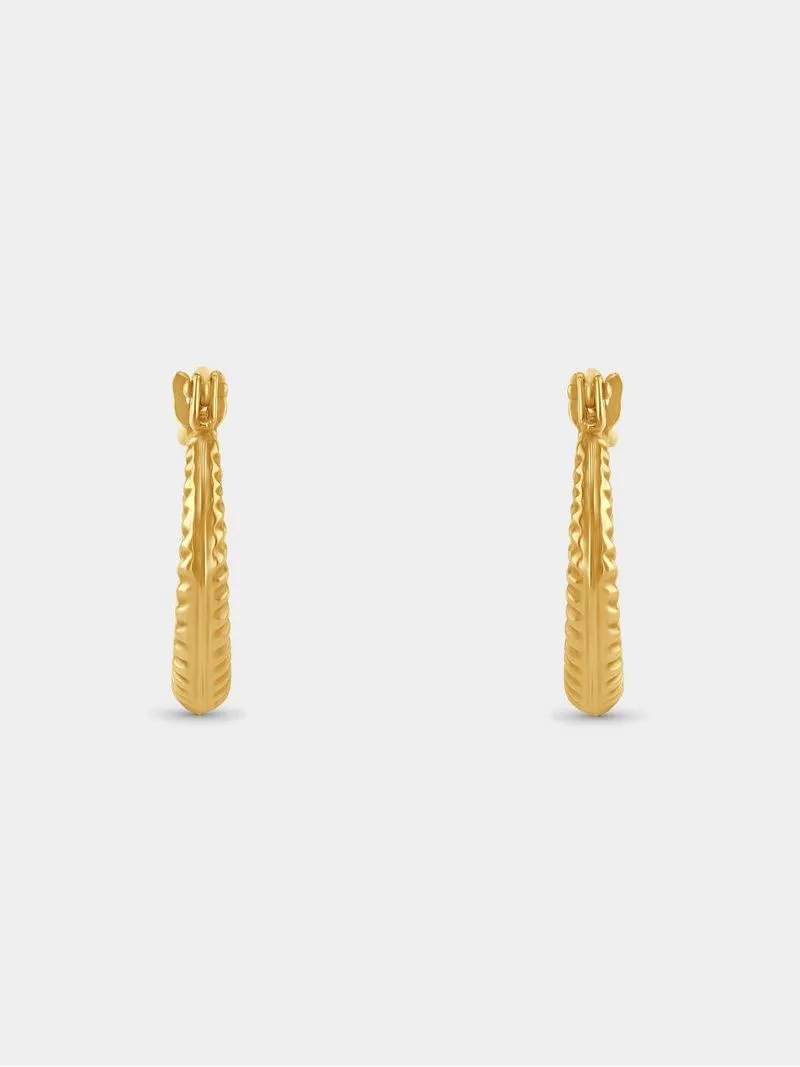 Yellow Gold & Sterling Silver Textured Hoop Earrings