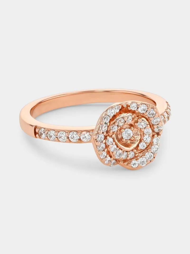 Rose Plated Sterling Silver Cubic Zirconia Rose Pavé Ring