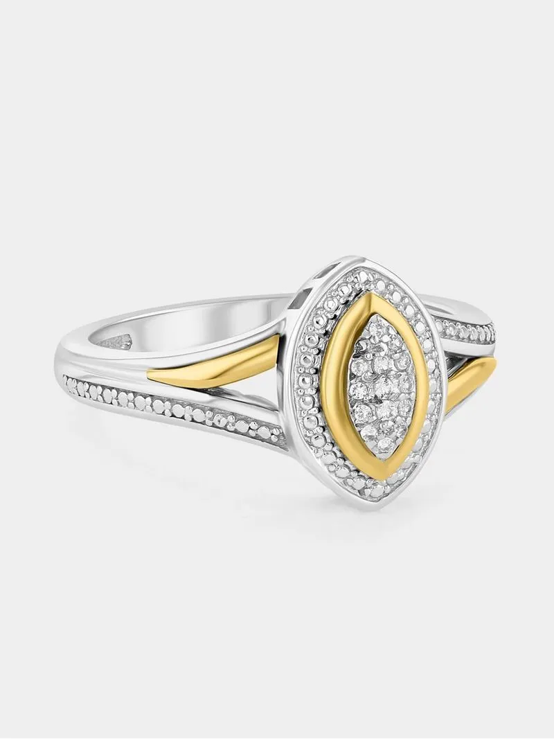 Yellow Gold & Sterling Silver Diamond & Created Sapphire Marquise Halo Ring