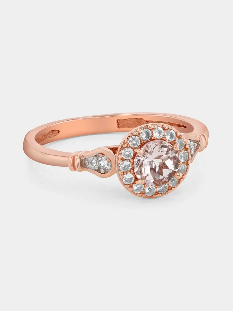 Rose Gold Diamond & Morganite Round Halo Ring
