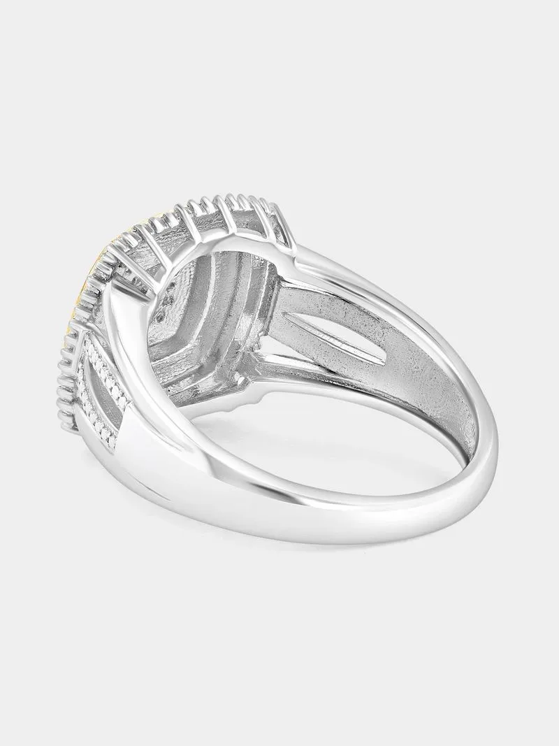 Yellow Gold & Sterling Silver Diamond & Created Sapphire Cushion Double Halo Ring