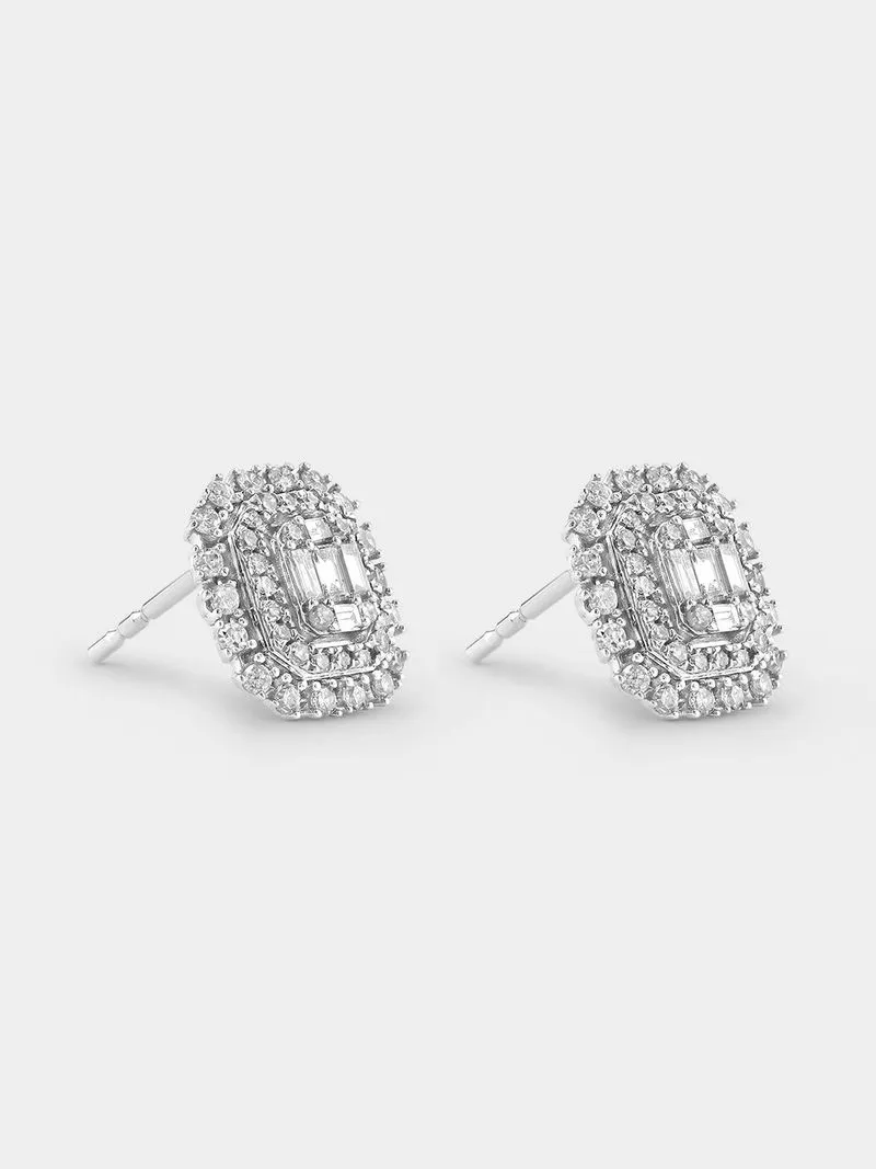 White Gold 0.40ct Diamond Emerald Halo Stud Earrings