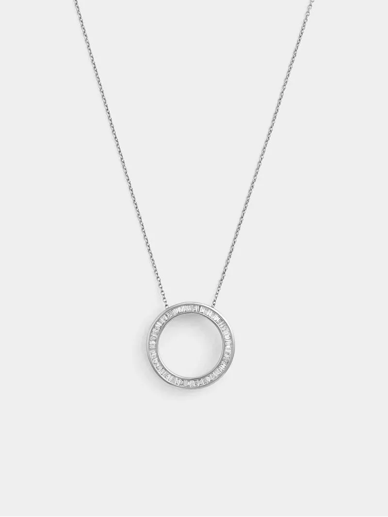 White Gold 0.25ct Diamond Baguette-Cut Circle Pendant