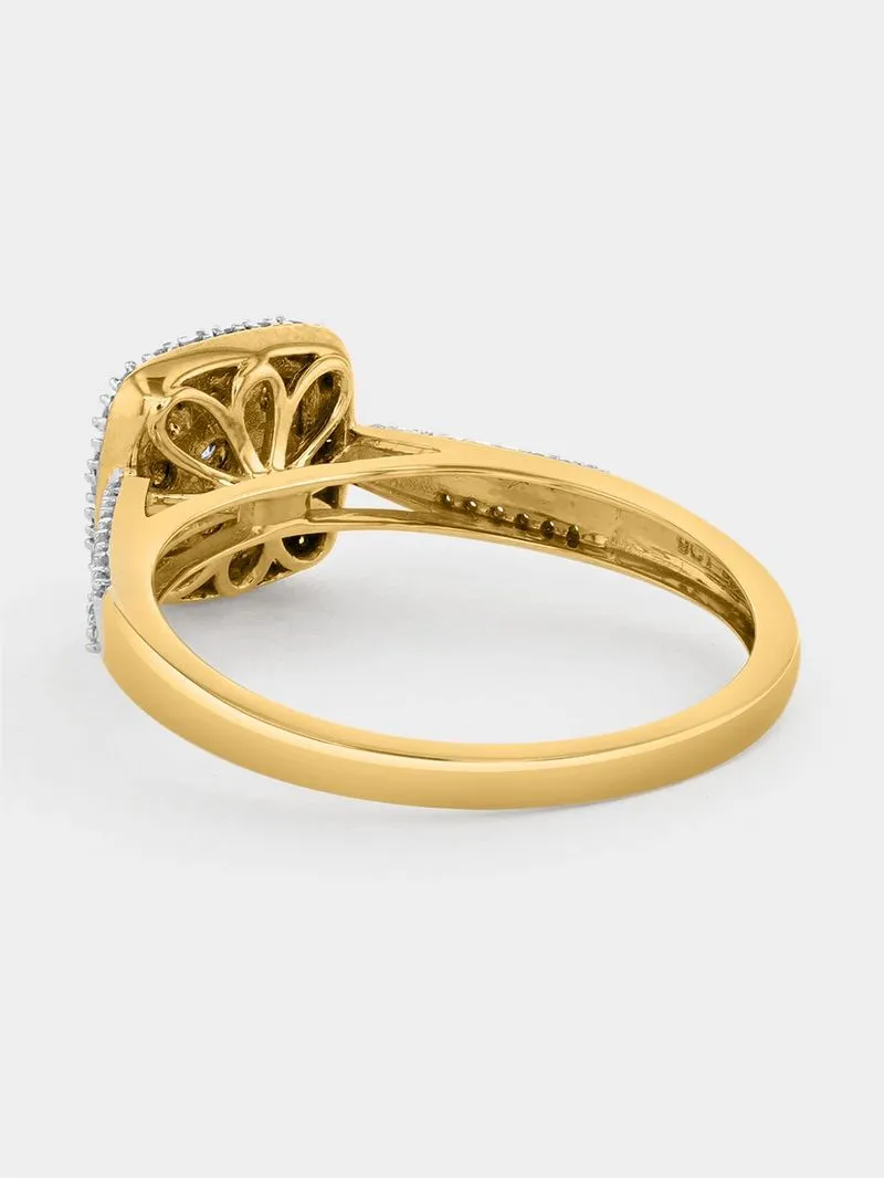 Yellow Gold 0.15ct Diamond Cushion Halo Ring