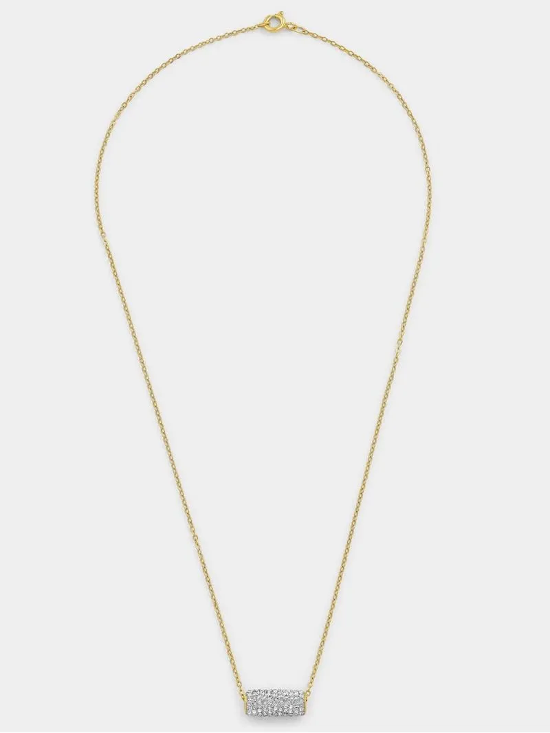 Yellow Gold & Sterling Silver Crystal Barrel Pendant on a chain