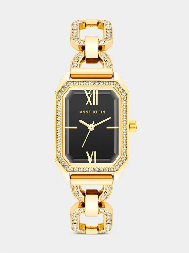 Anne Klein Black Dial Gold Plated Octagon Bracelet Watch