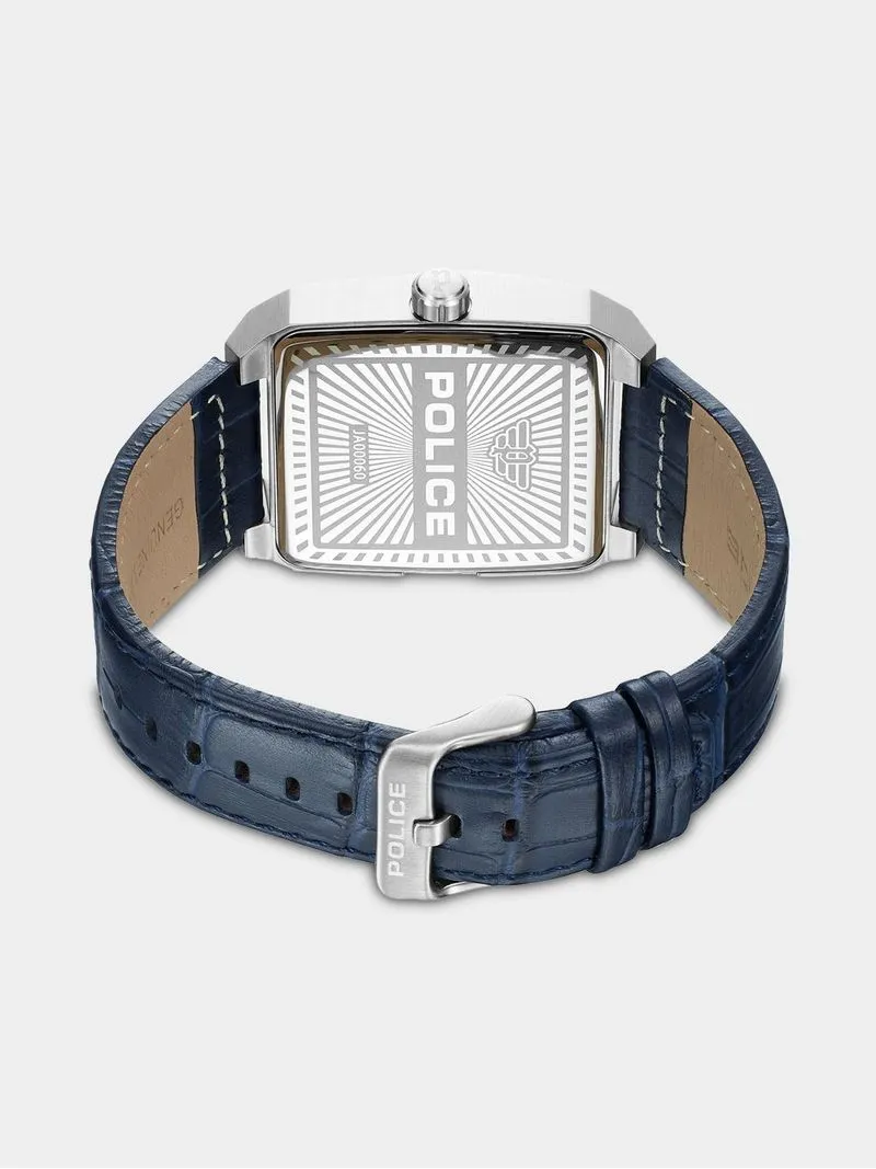 Police Omaio Stainless Steel Blue Leather Watch