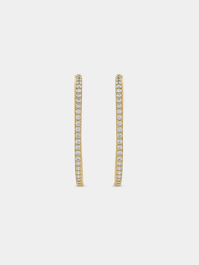 Sterling Silver & Yellow Gold , Cubic Zirconia Large Inside Out Hoop Earrings