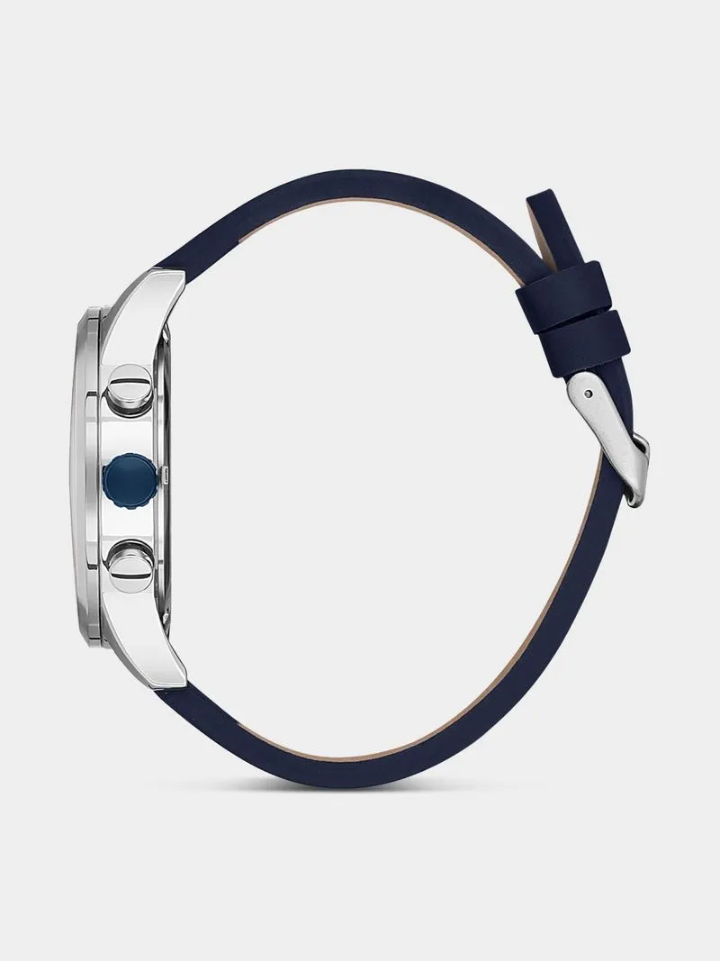 Daniel Klein Silver Plated Blue Dial Blue Leather Chronographic Watch