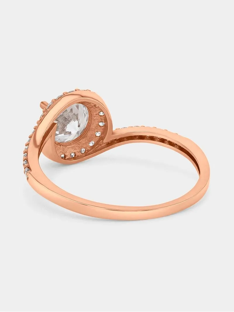 Rose Gold Cubic Zirconia Women’s Round Halo Ring