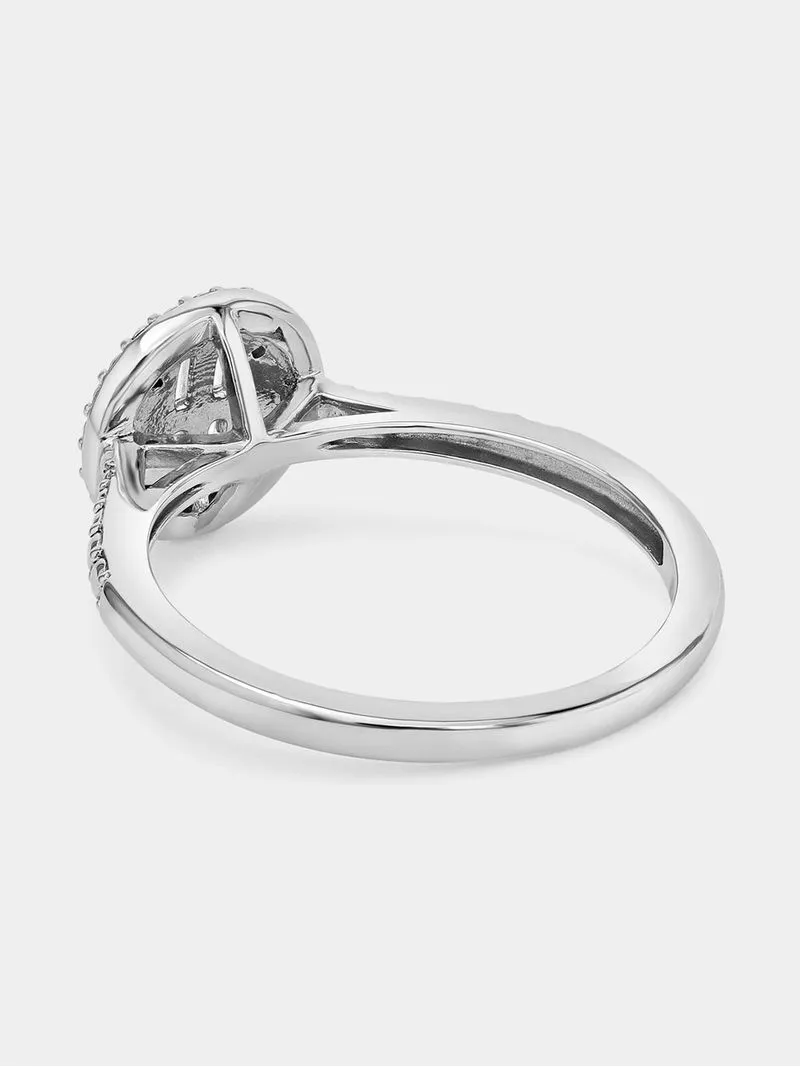 White Gold Diamond& Created Sapphire Round Baguette Ring