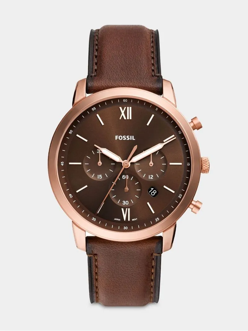 Fossil Men's Neutra Rose Plated Stainless Steel Brown Leather Chronograph Watch