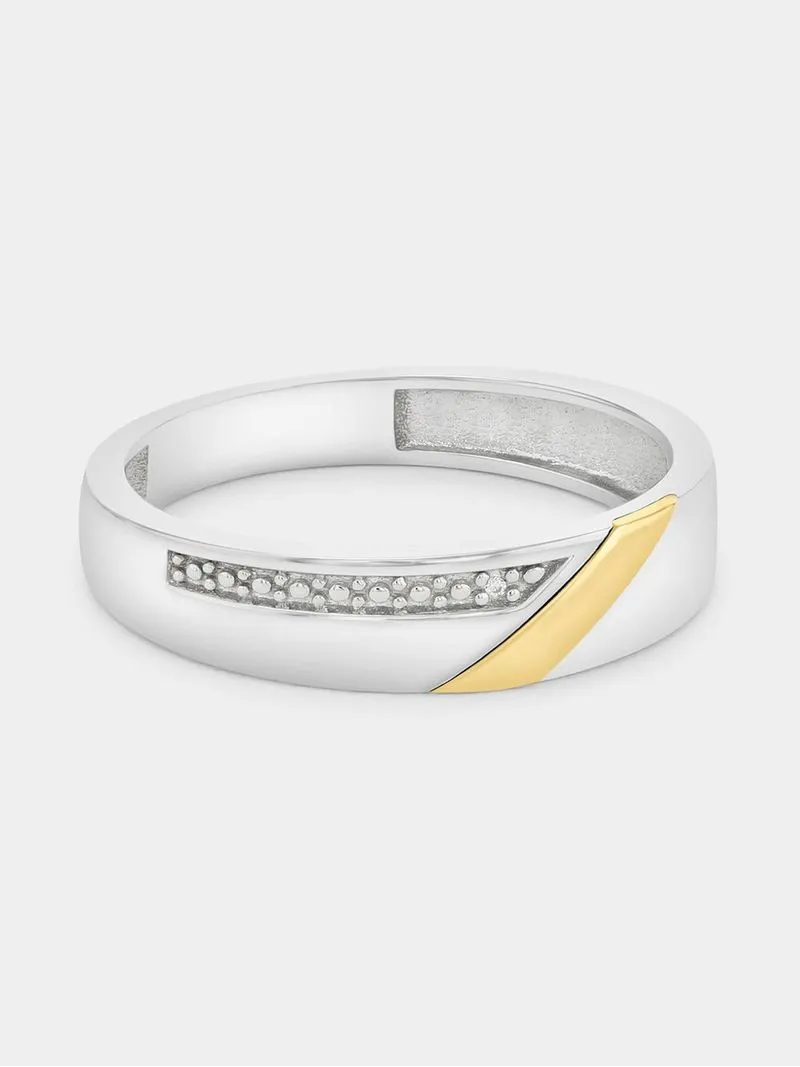 Yellow Gold & Sterling Silver Diamond Diagonal Stroke Ring