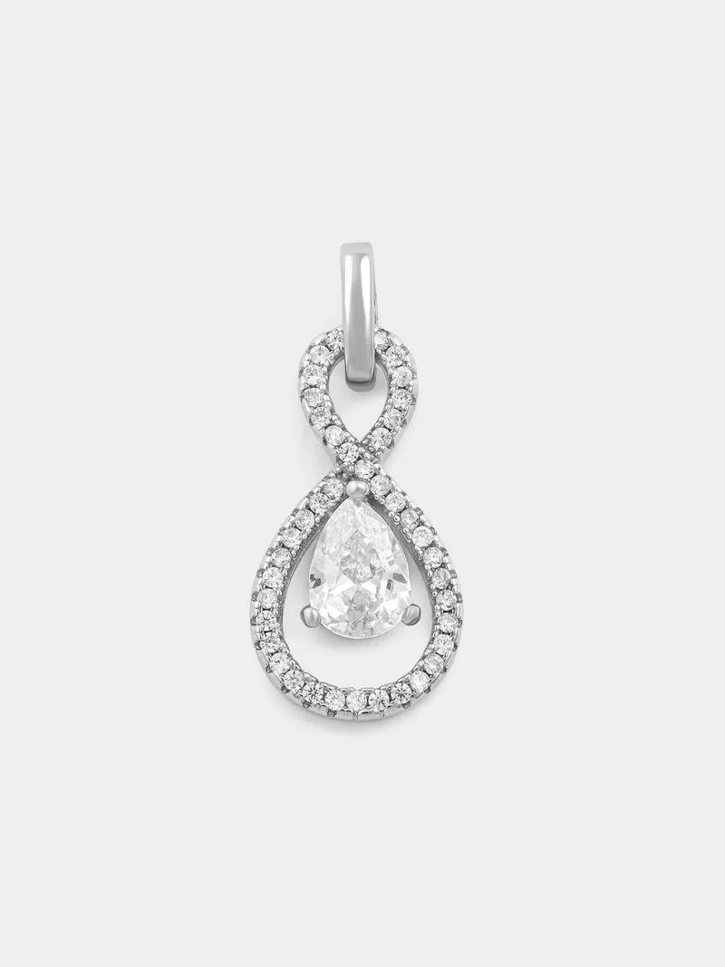 Sterling Silver Cubic Zirconia Pear Solitaire Infinity Pendant Off Chain
