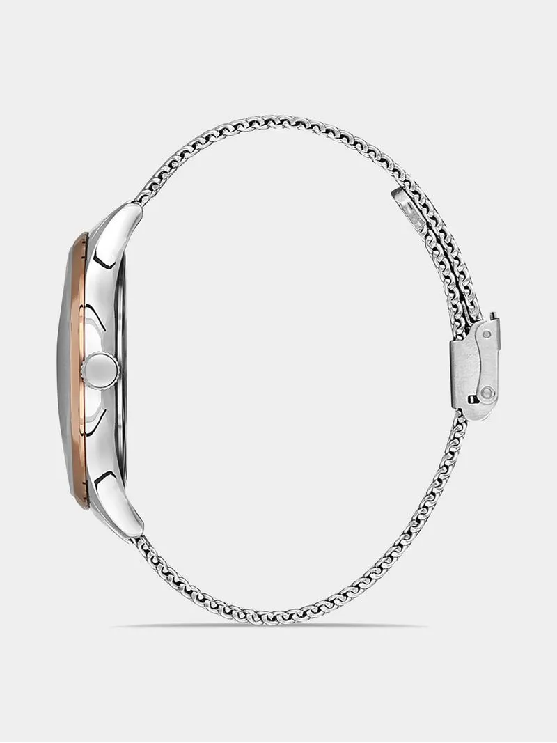 Daniel Klein Rose & Silver Plated Silver Dial Mesh Watch