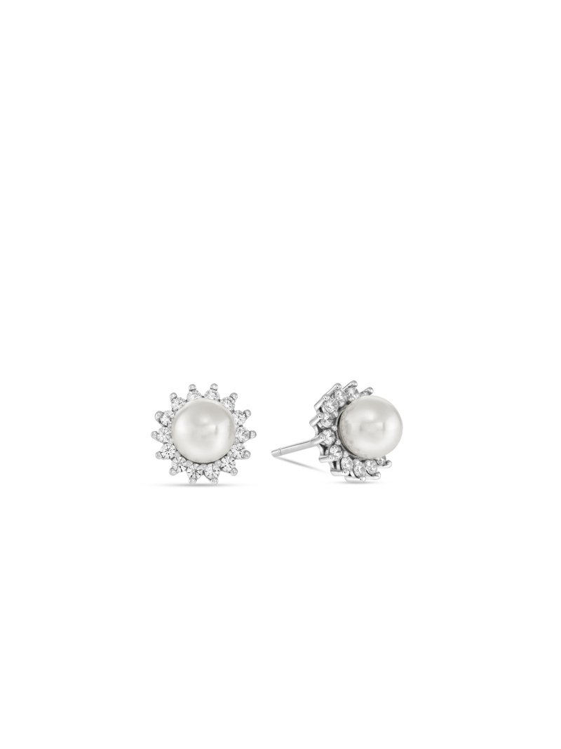 Cheté Sterling Silver Freshwater Pearl & Cubic Zirconia Halo Stud Earrings