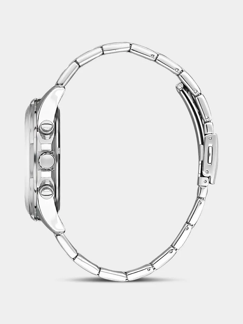 Daniel Klein Silver Plated Black Dial Chronographic Stainless Steel Bracelet Watch