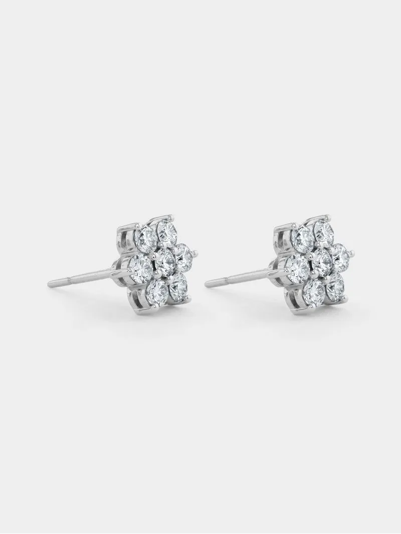 White Gold 1ct Diamond Flower Women’s Stud Earrings