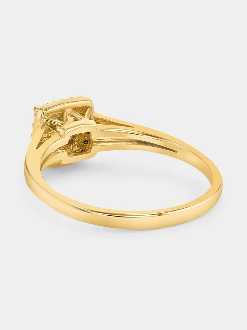 Yellow Gold Diamond & Created Sapphire Cushion Halo Ring