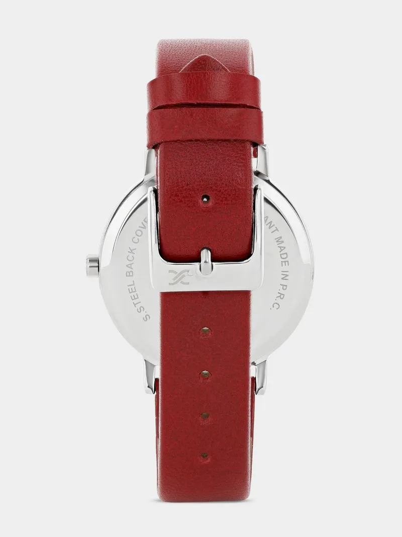 Daniel Klein Silver Plated Silver Tone Dial Red Leather Watch