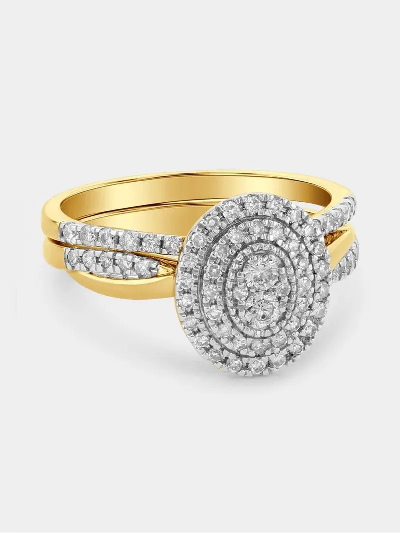 Yellow Gold 0.50ct Diamond Oval Double Halo Crossover Twinset Ring