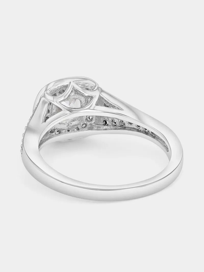 Sterling Silver Cubic Zirconia Pavé Cushion Framed Ring