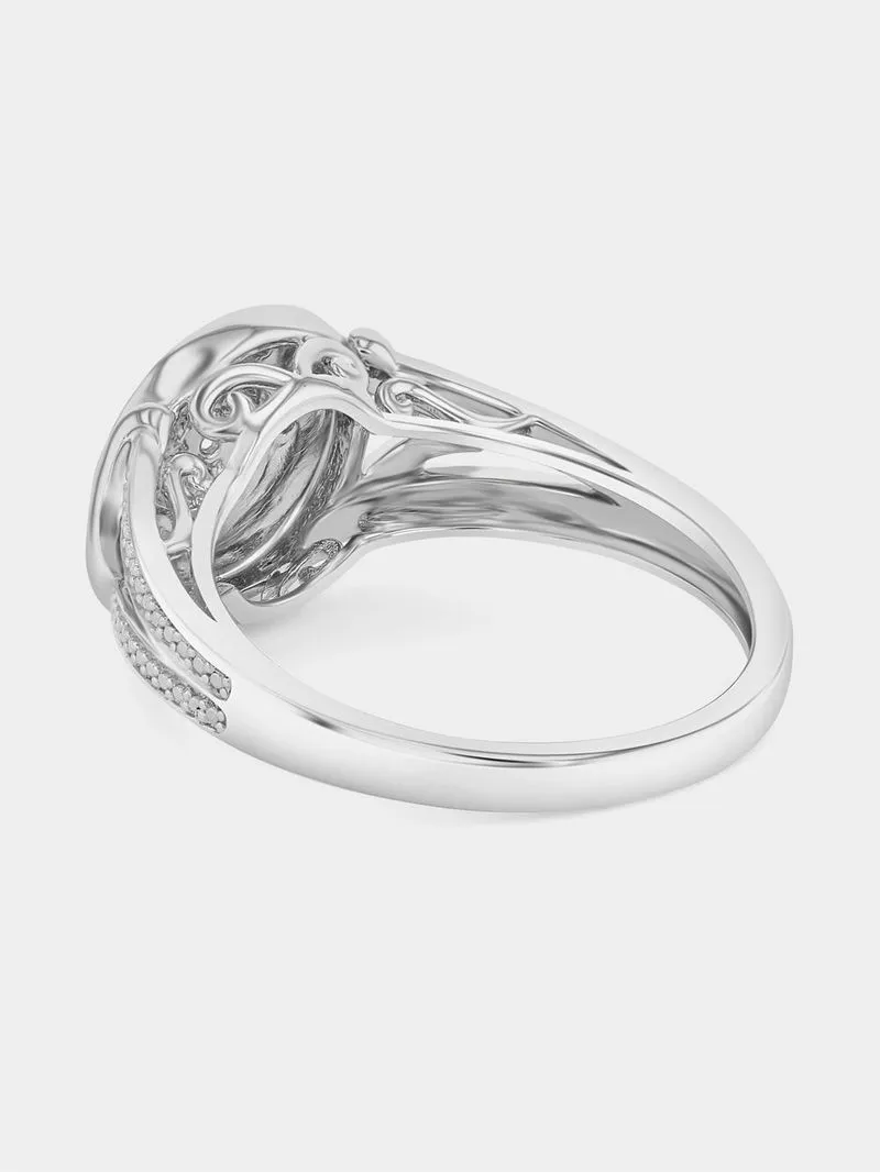 Sterling Silver Diamond & Created White Sapphire Round Double Halo Ring