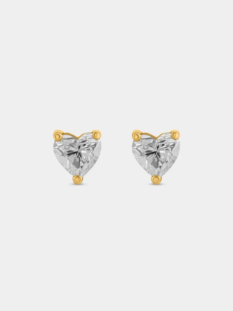 Yellow Gold 0.7ct Lab Grown Diamond Heart Stud Earrings