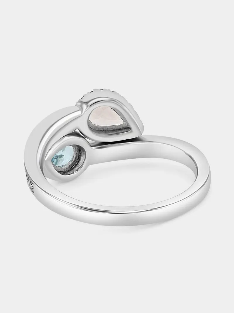 White Gold 0.34ct Diamond Sky Blue Topaz & Pink Morganite Embrace Ring
