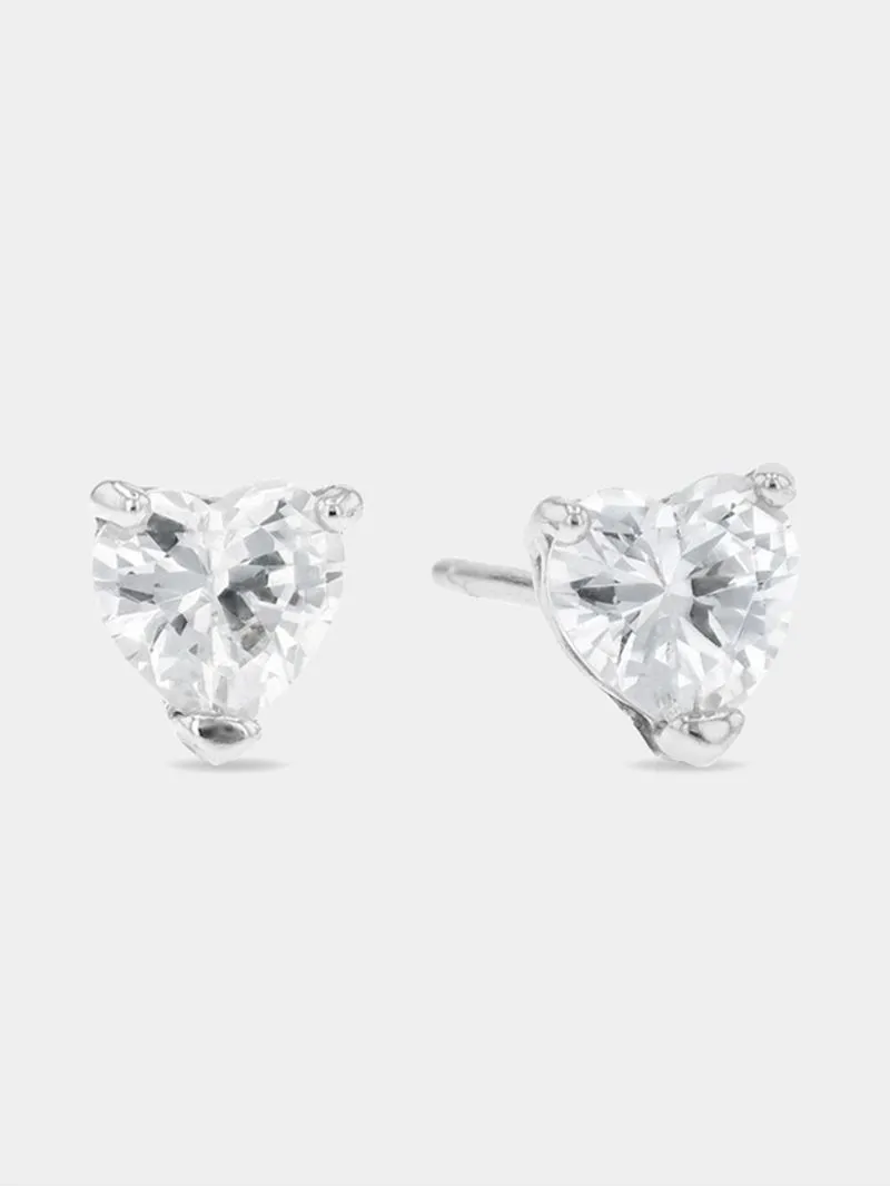 Sterling Silver Cubic Zirconia Kid's Heart Stud Earrings