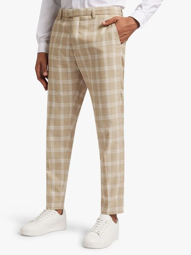 Men's Markham Smart Slim Tapered Check Camel Trouser