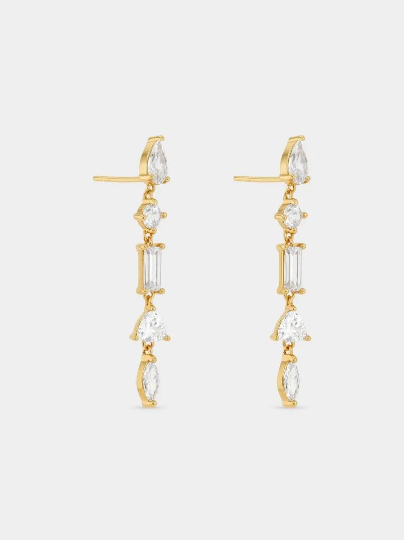 Gold Plated Sterling Silver Cubic Zirconia Scatter Drop Earrings