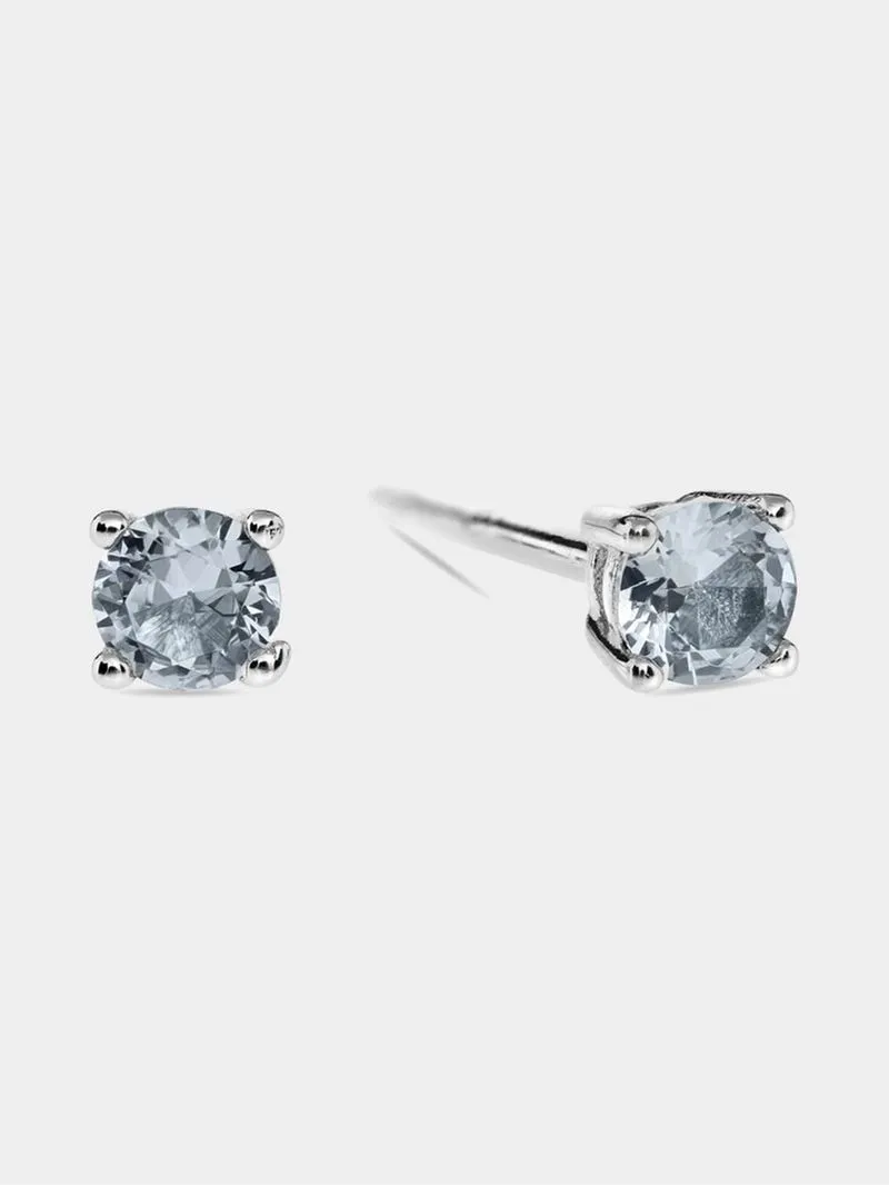 Sterling Silver Baby Blue Cubic Zirconia Kid's Round Stud Earrings