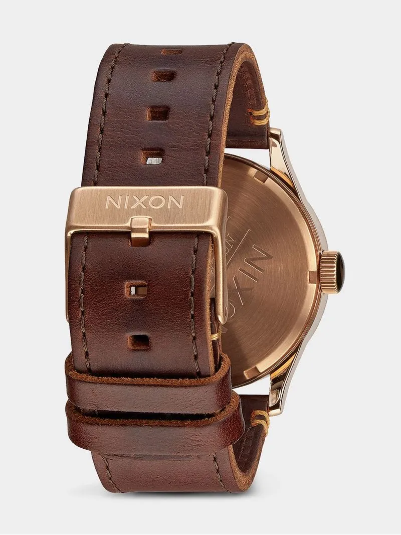 Nixon Men's Sentry Leather Rose Gold Plated, Gunmetal & Brown Stainless Steel Watch