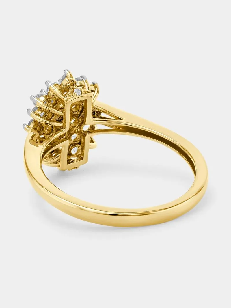 Yellow Gold Diamond & Created Sapphire Flyover Ring