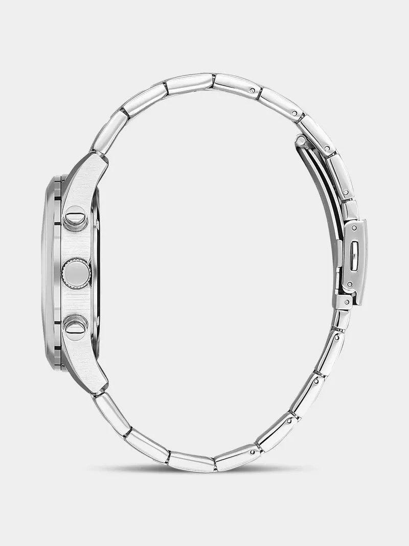 Daniel Klein Silver Plated Black Dial Chronographic Stainless Steel Bracelet Watch