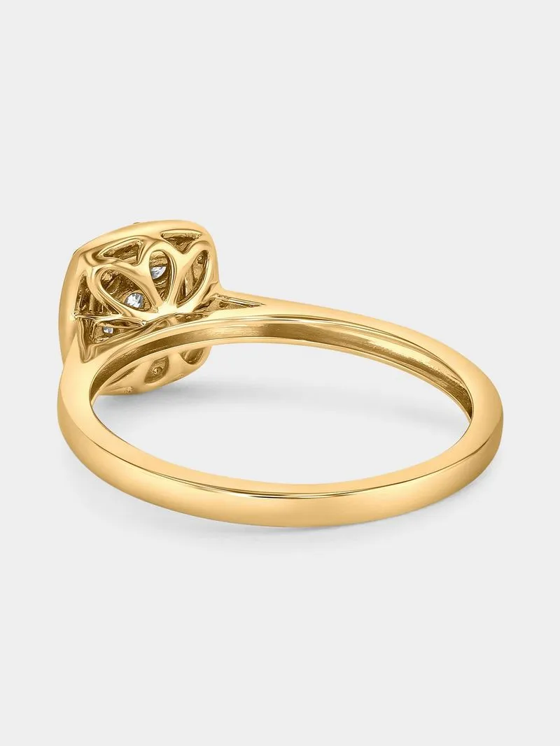 Yellow Gold 0.25ct Diamond Multi-Stone Cushion Halo Ring