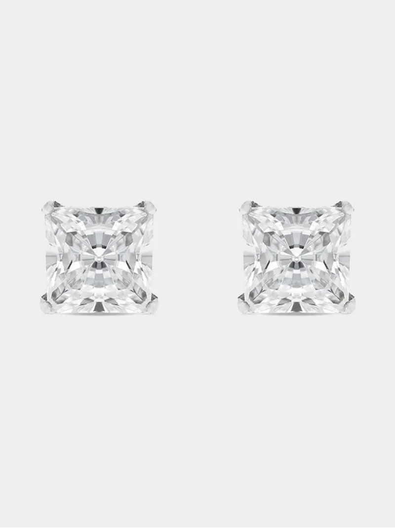Classic Sterling Silver Square Cubic Zironia Stud Earrings