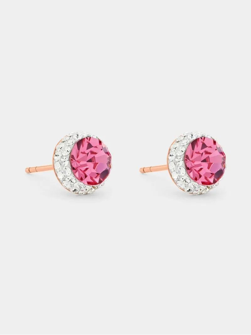 Rose Gold & Sterling Silver Pink Crystal Women’s Halo Stud Earrings