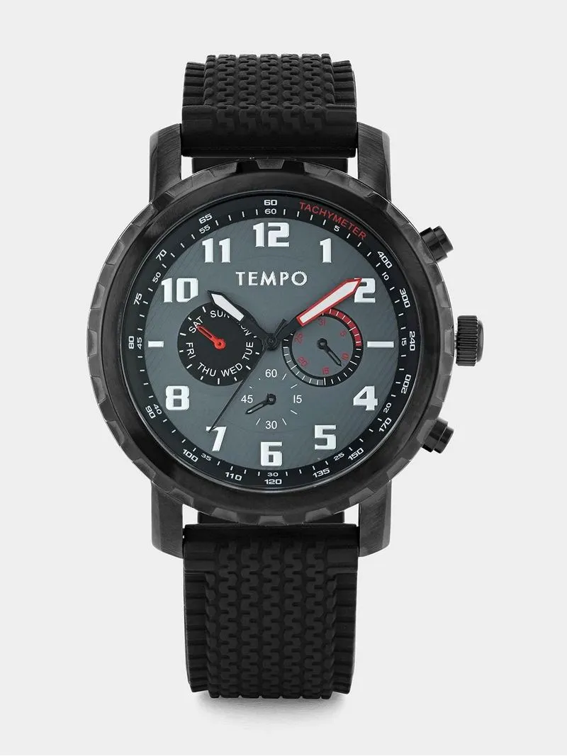 Tempo Timepiece Collection Black Plated Grey Dial Black Silicone Watch